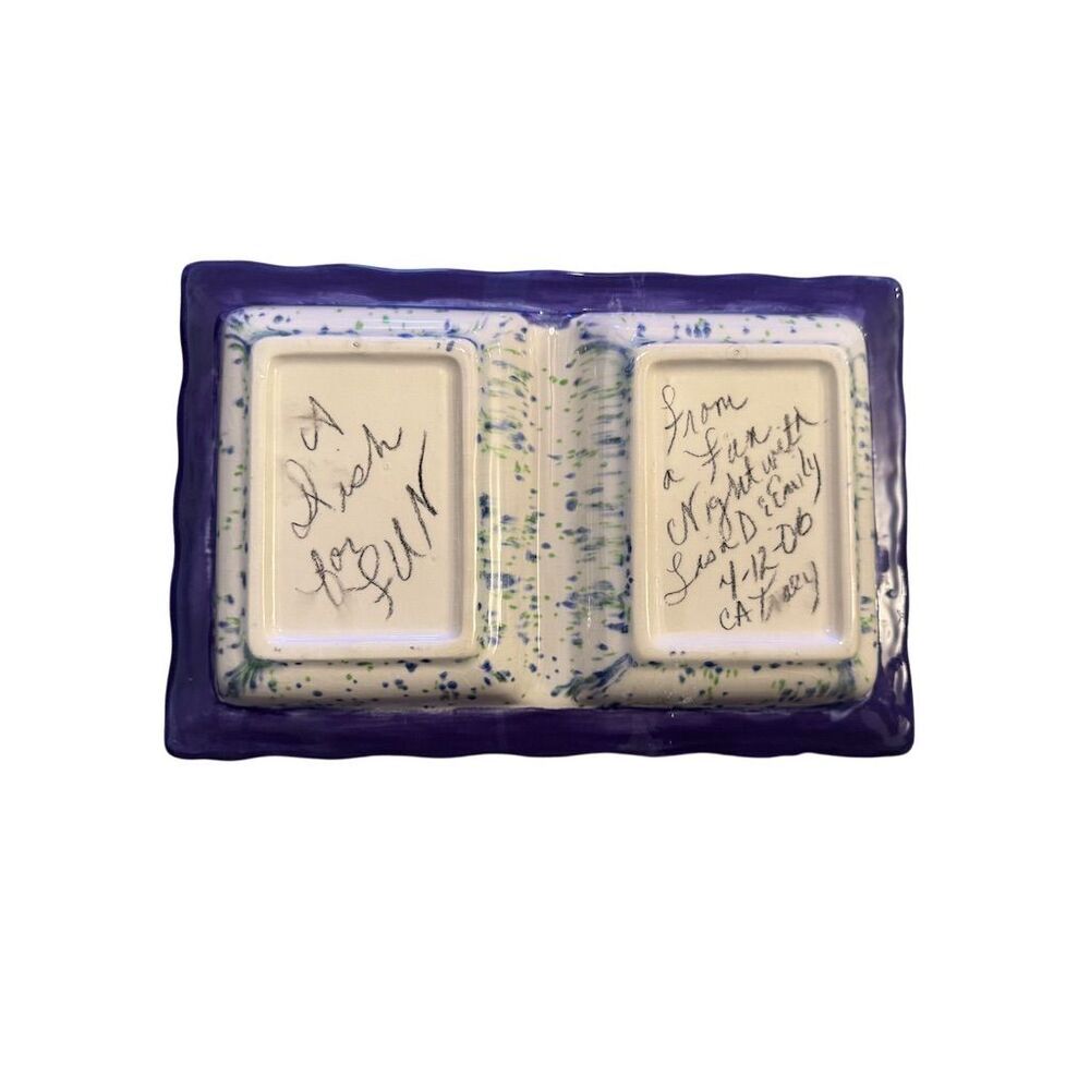 Handmade Artisan Speckled Blue Ceramic Dual-Section Serving Tray - Picture 4 of 6